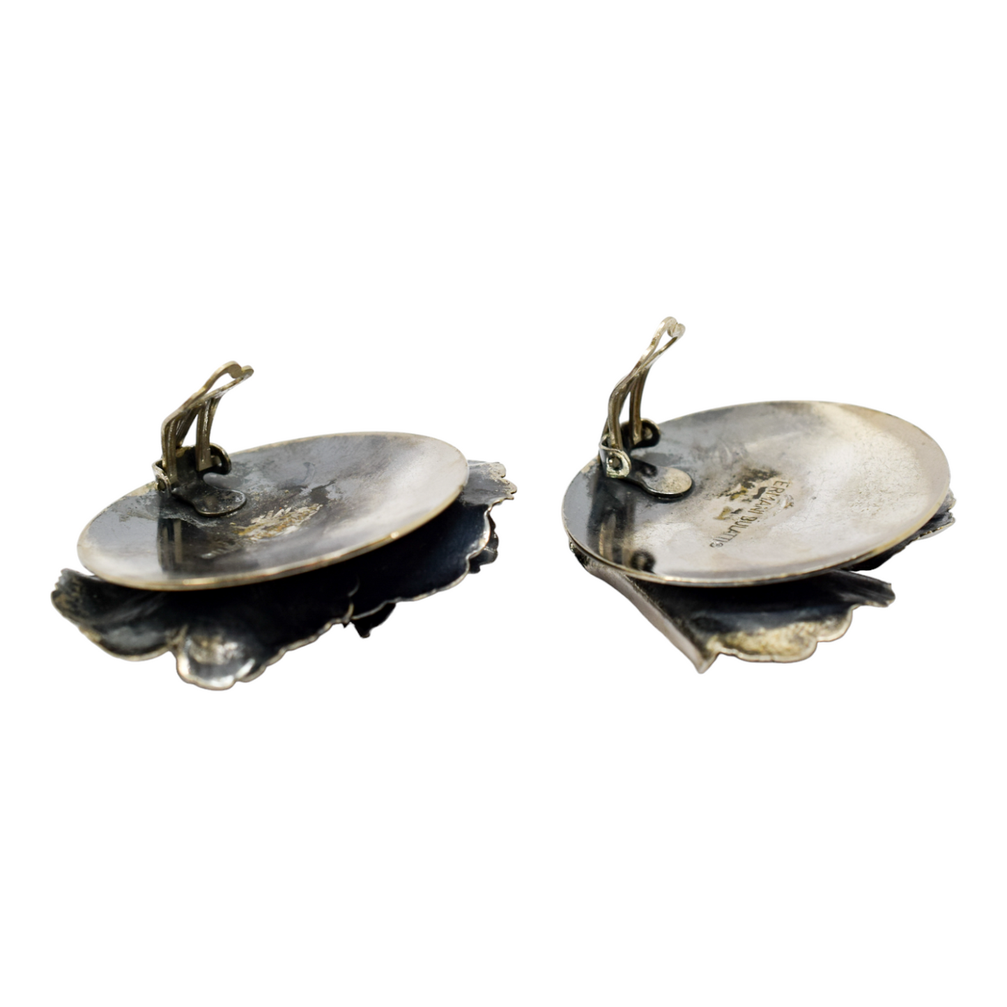 1980's Ermani Bulatti Art Nouveau large statement ear clips of floral and foliate design