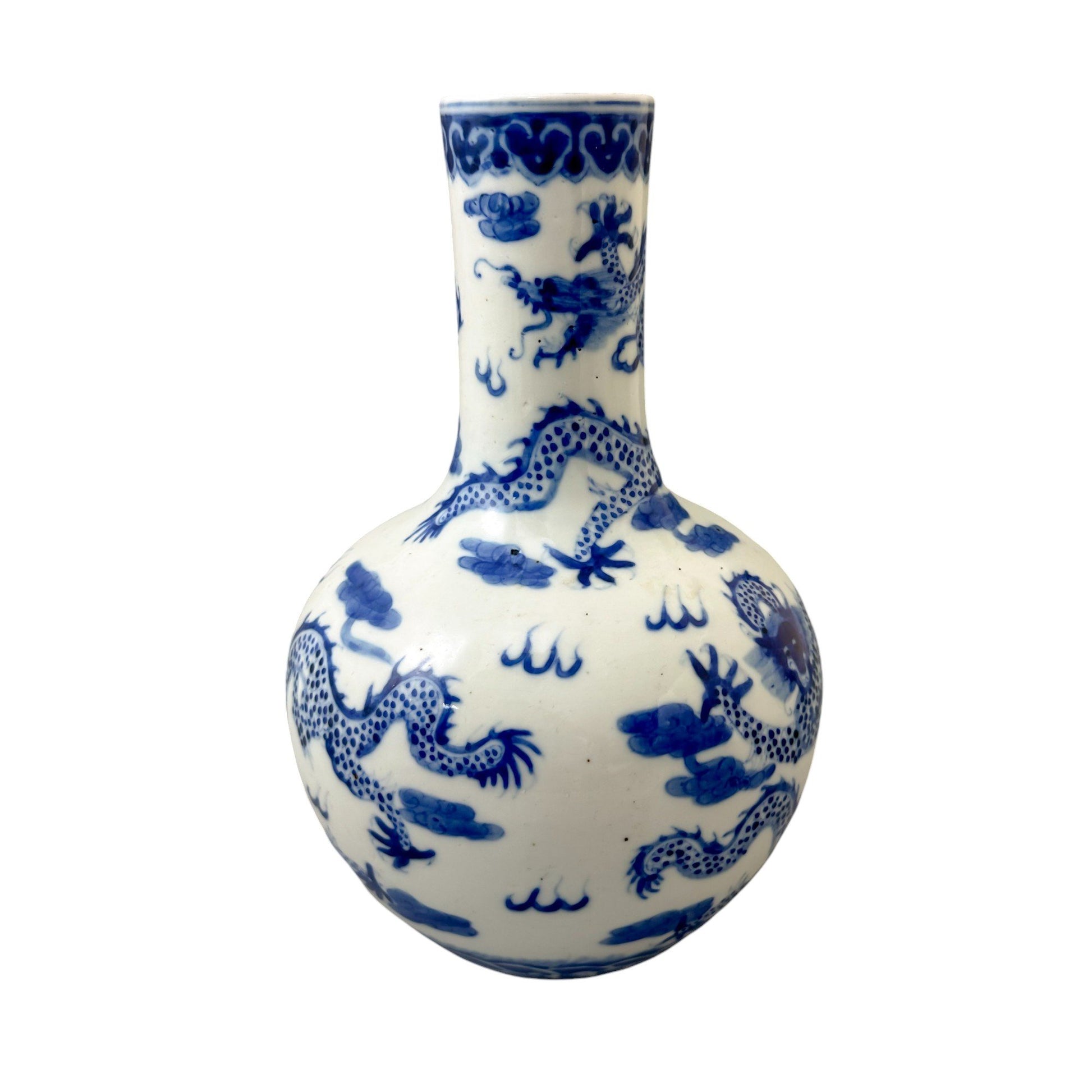 Chinese Guangxu period Kangxi revival blue and white dragon bottle porcelain vase
