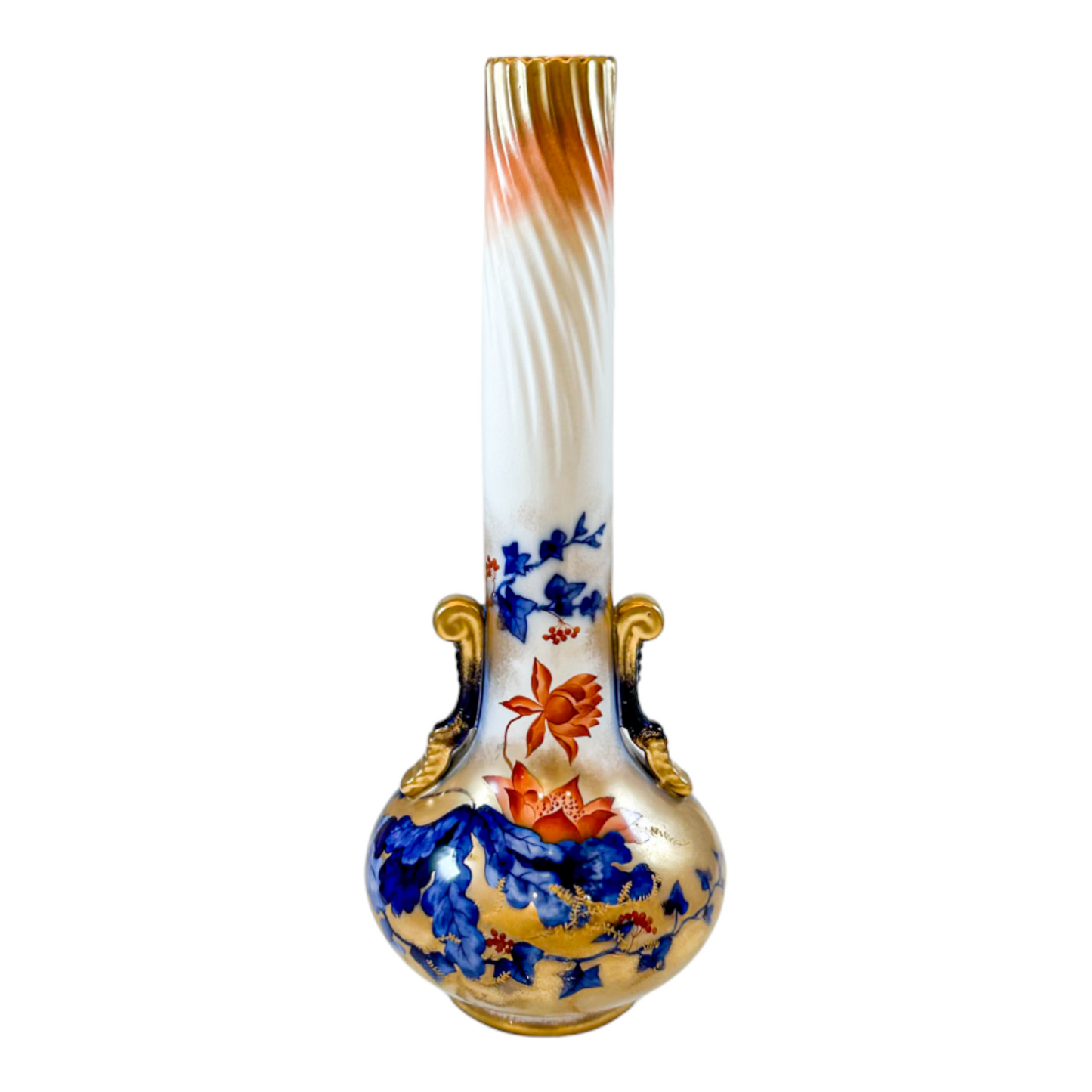 Victorian George Jones Stone Crescent Japanese azaleas faience tall vase