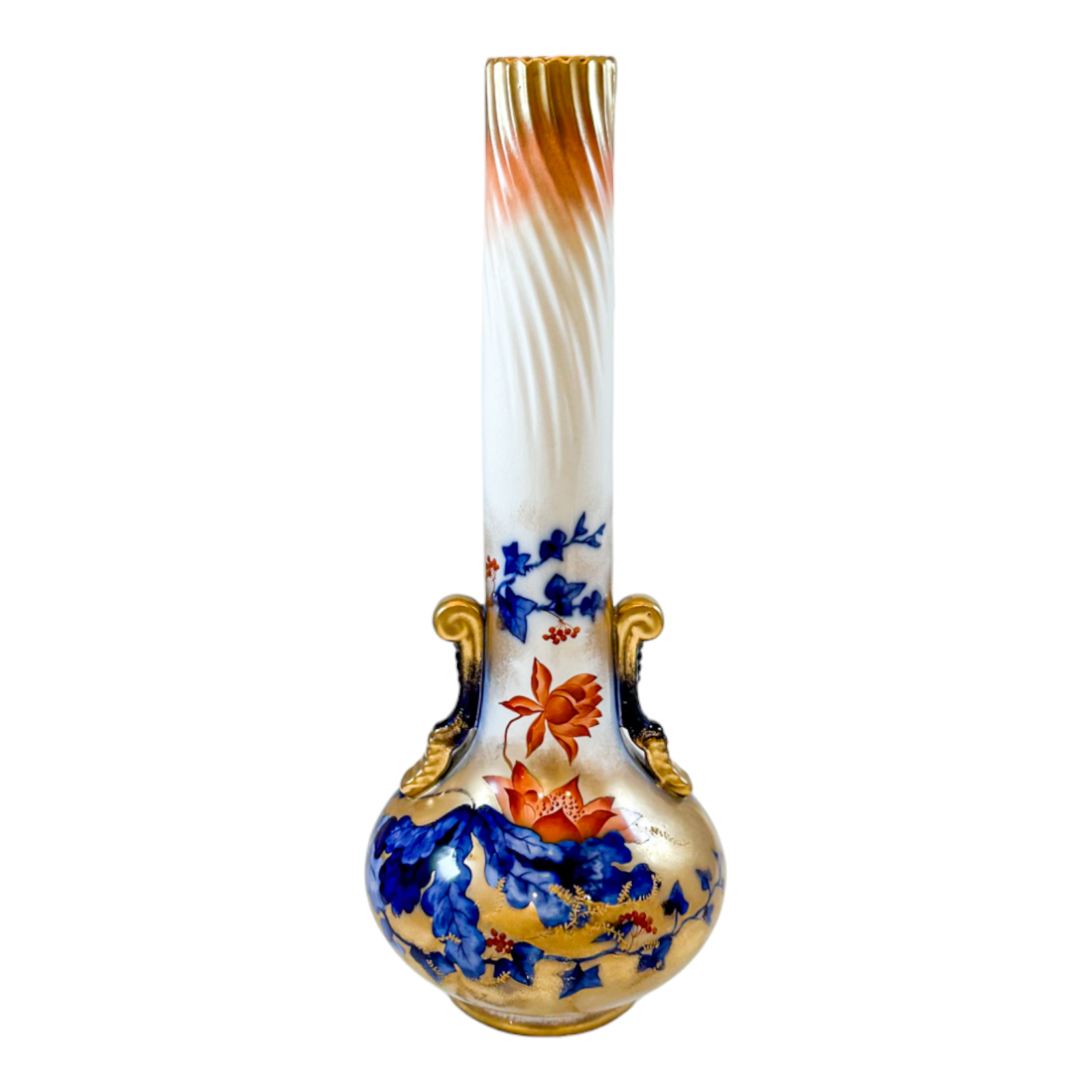 Victorian George Jones Stone Crescent Japanese azaleas faience tall vase