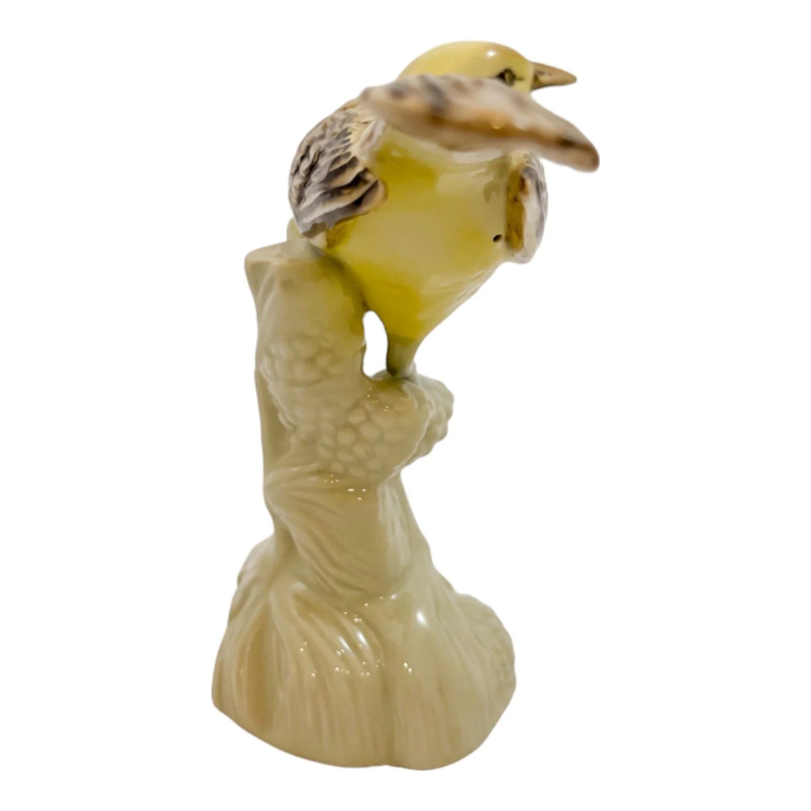 Vintage Czech Royal Dux porcelain yellow bird perched on branch figurine