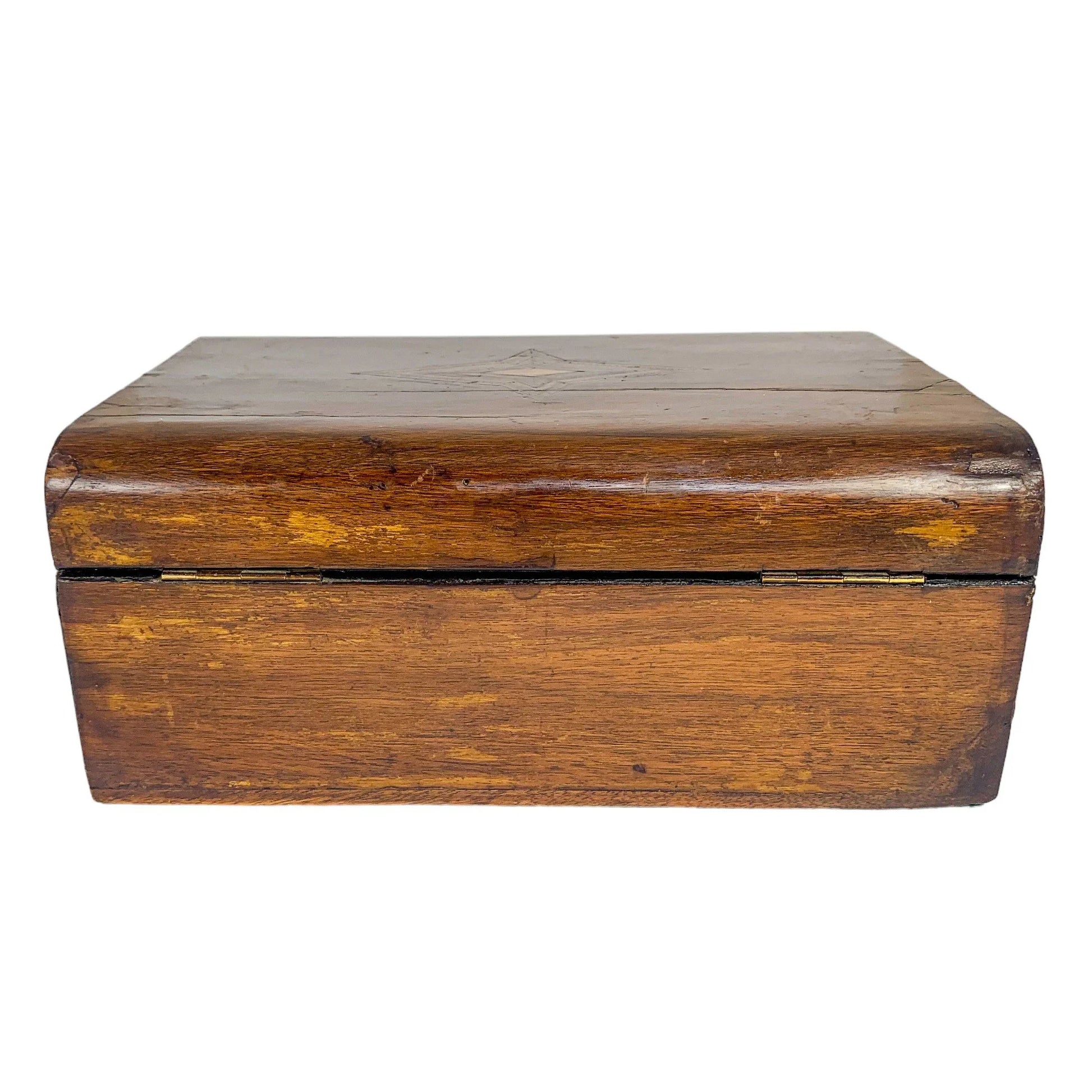 Victorian walnut workbox / jewellery storage box with working key and lift out lid