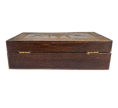 Vintage French chestnut wood trinket / card / cigarette box with hand carved floral lid