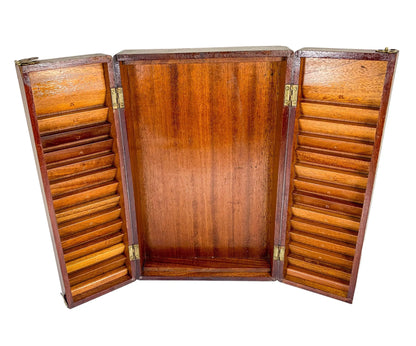 Wooden Victorian portable travelling campaign folding card table with labelled card slots