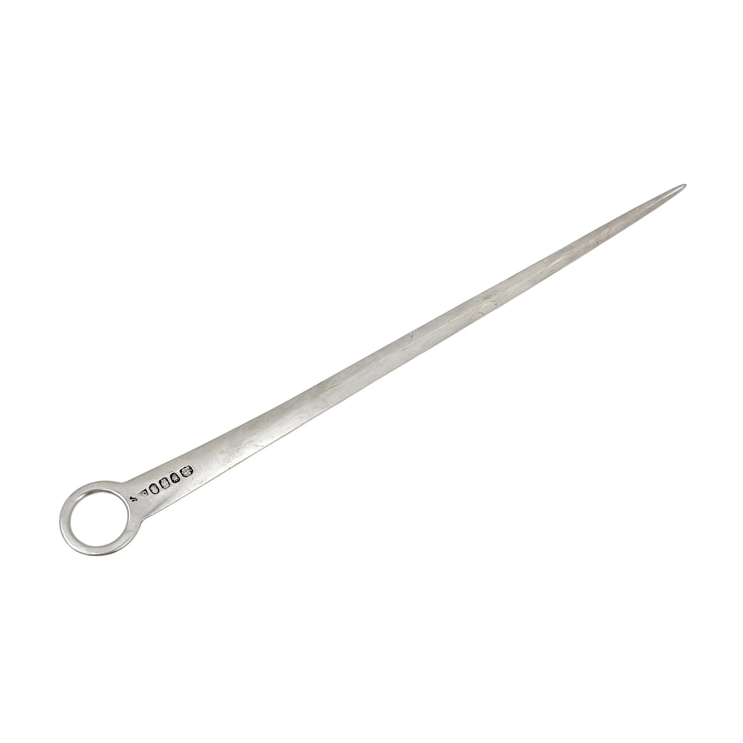 George III sterling silver meat skewer / letter opener with ring handle