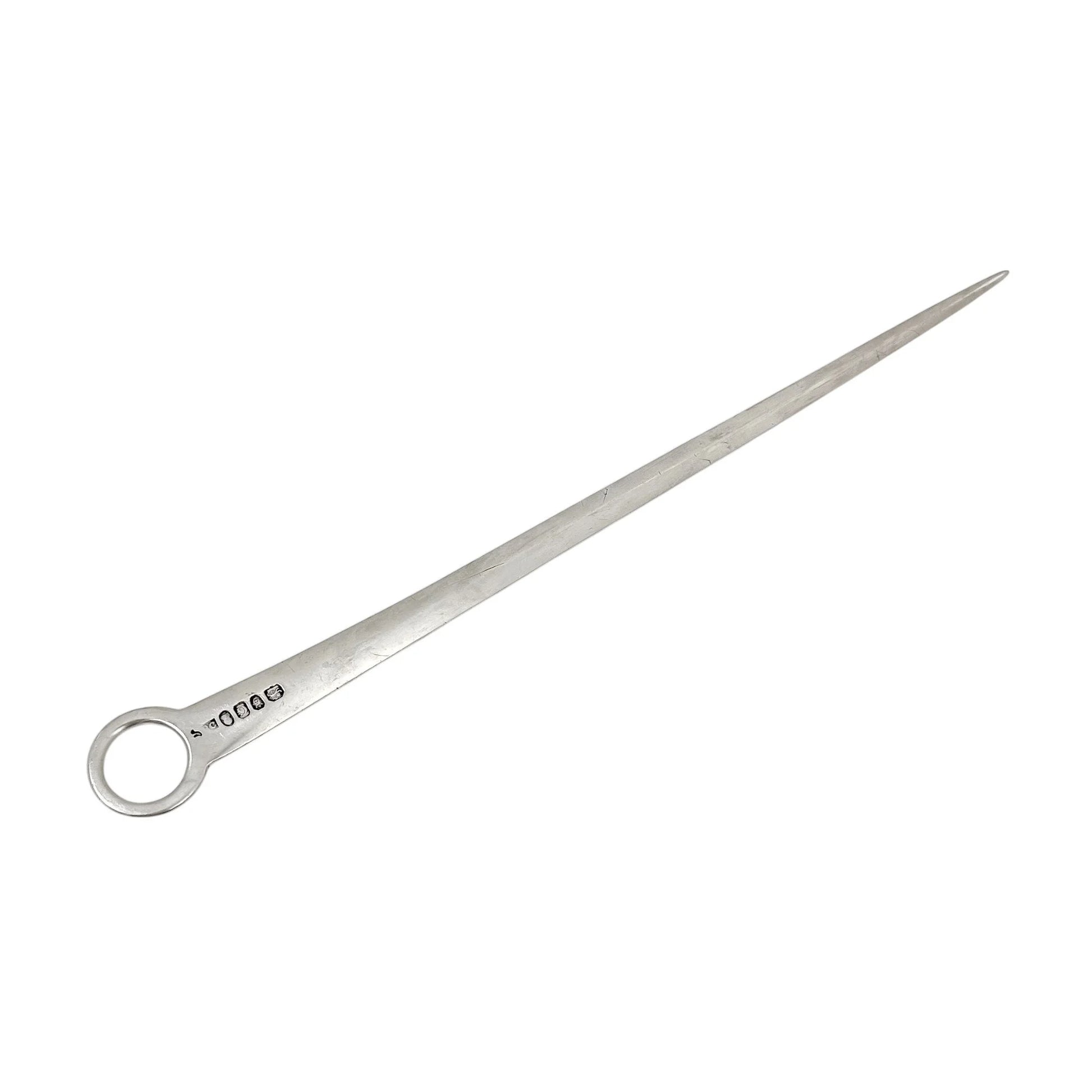 George III sterling silver meat skewer / letter opener with ring handle