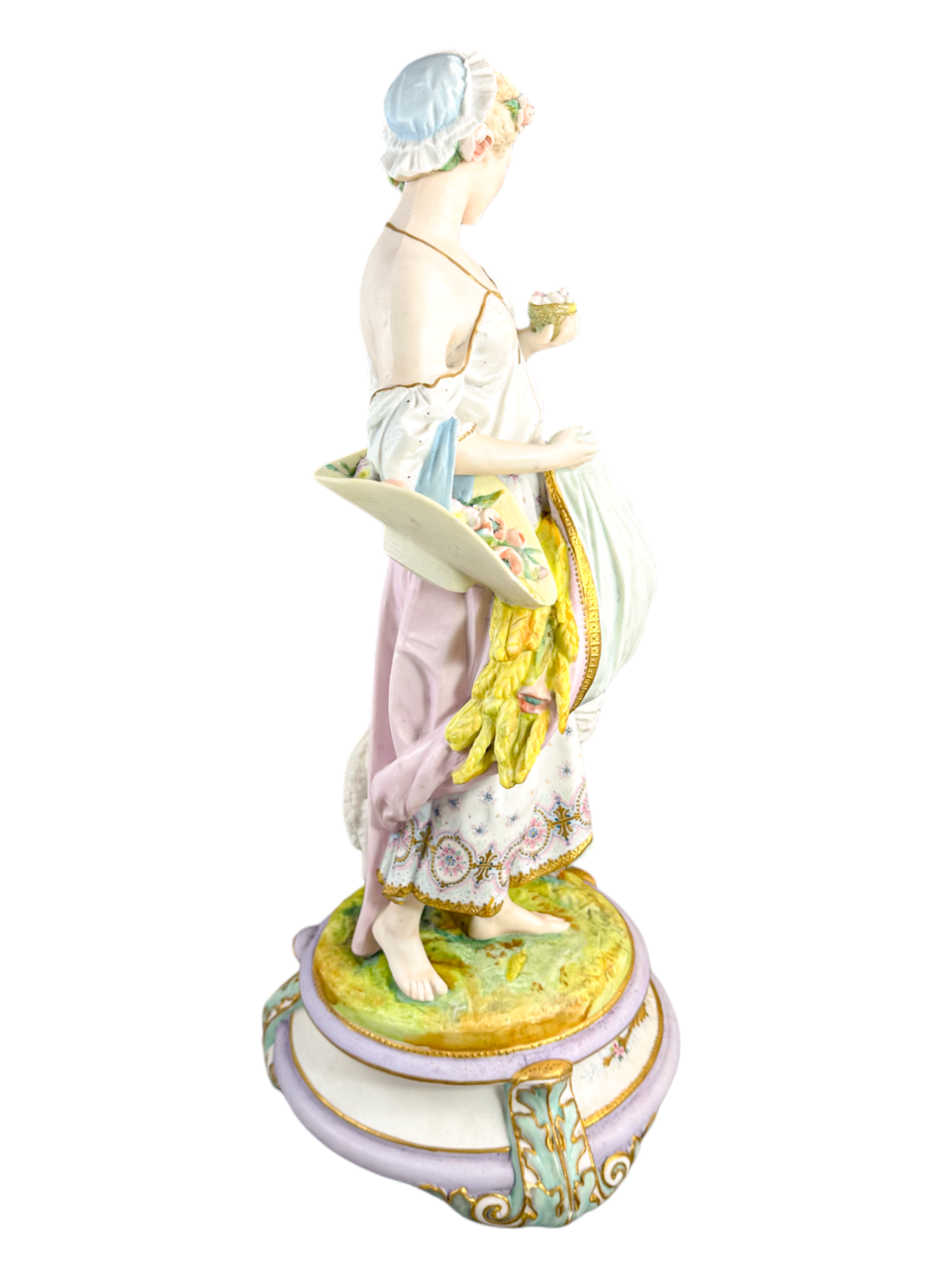 Rare monumental Vion & Baury French bisque porcelain figures 60 cm, Rococo Revival pastoral scene c.1870