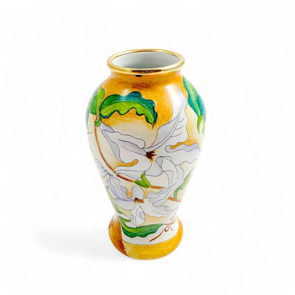 Vintage Moorcroft Enamels miniature vase with narcissus white flowers