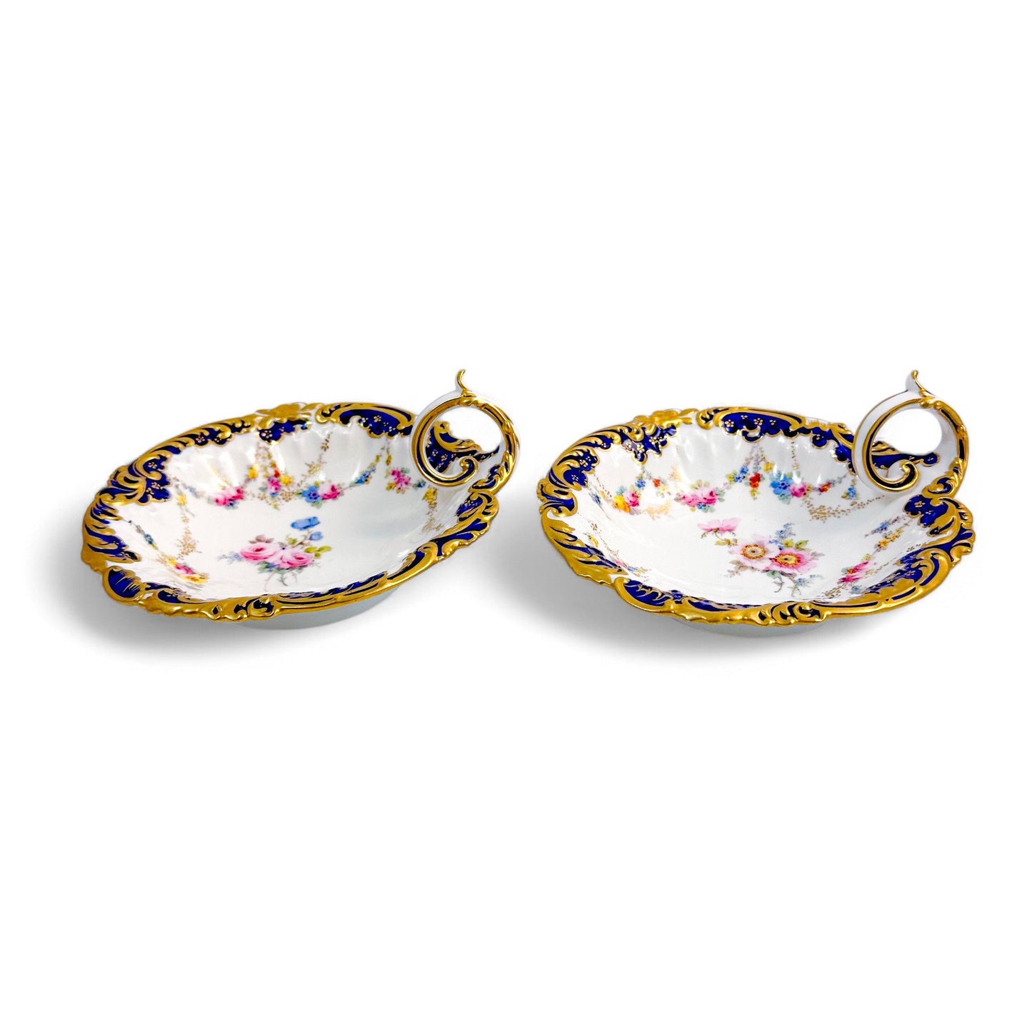 Edwardian Royal Crown Derby porcelain shell-shaped butter or caviar serving dishes