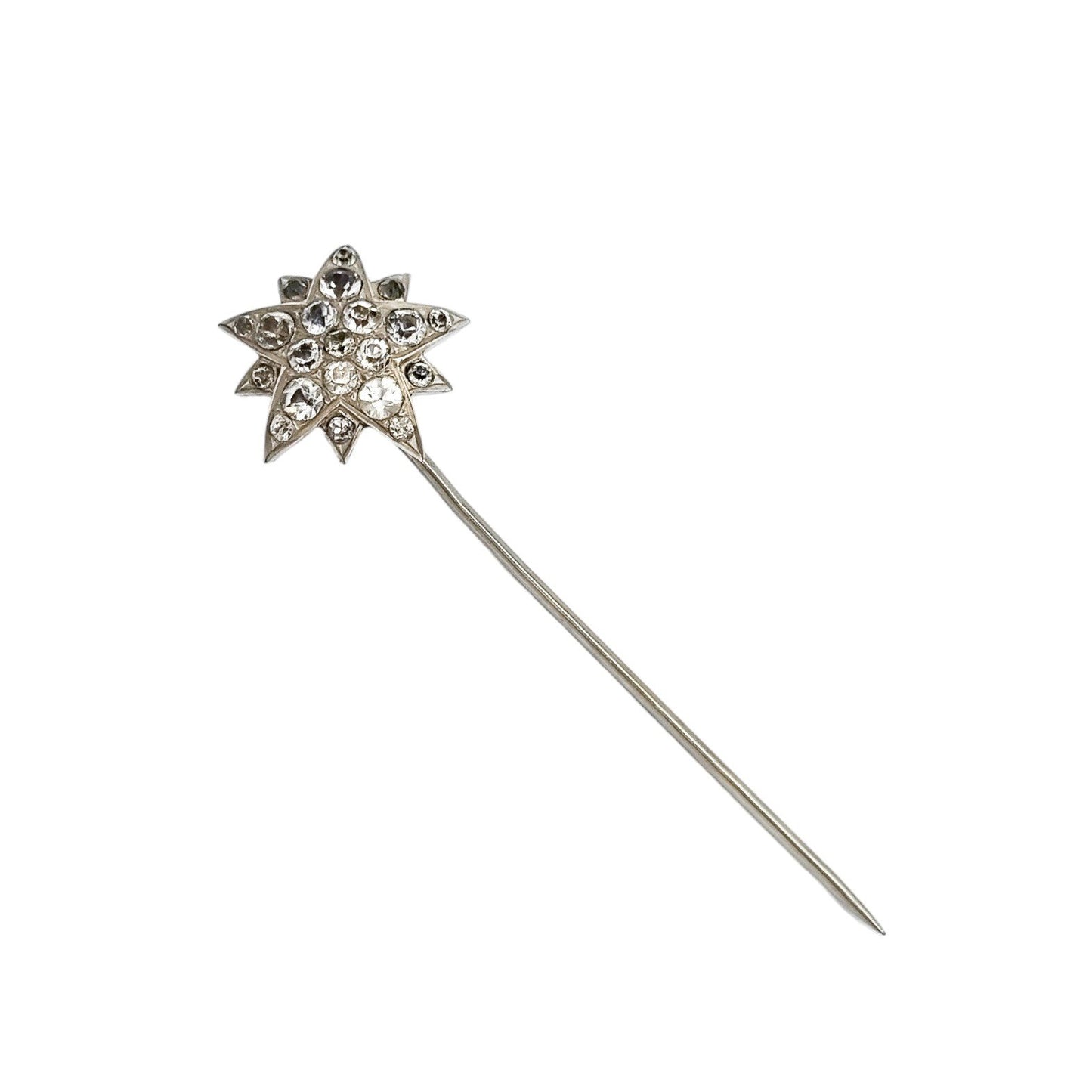 Victorian old mine cut paste 900 silver starburst hat / scarf / tie stick pin