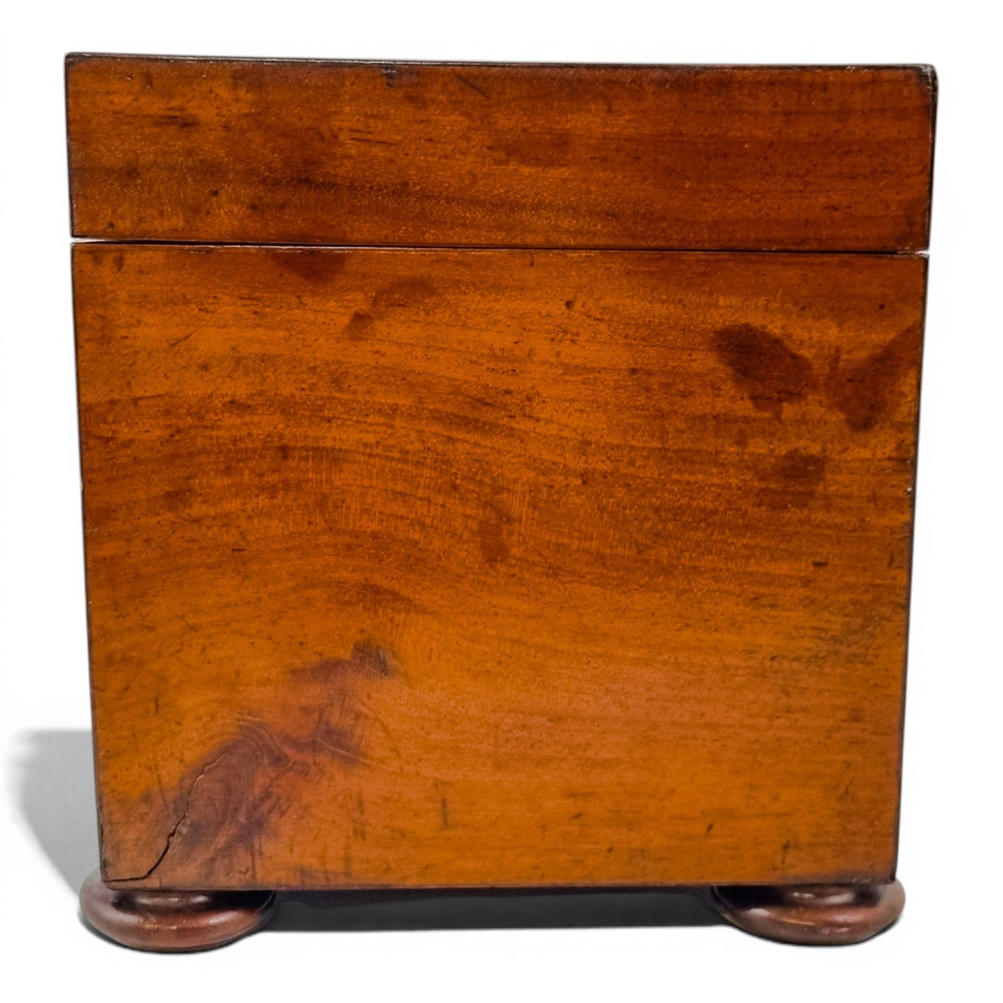 Regency mahogany twin tea caddy, original canisters