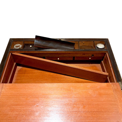 Victorian mahogany writing slope, brass inlay, secret drawers