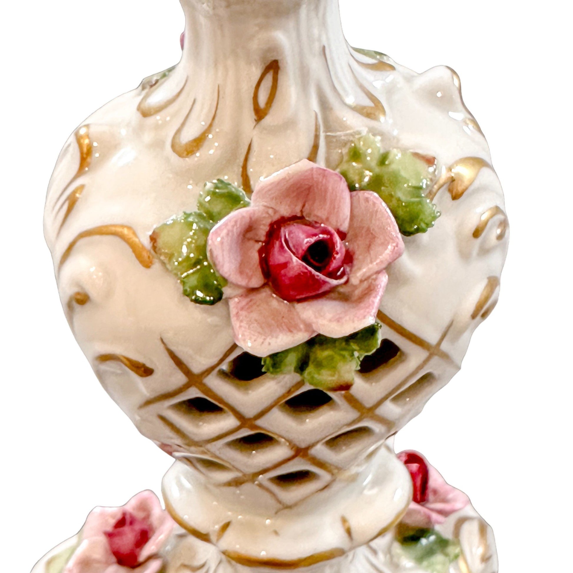 Vintage German porcelain Plaue Schierholz floral candlestick in Rococo style