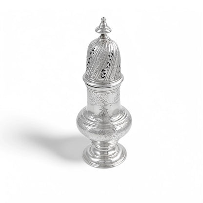 George II large sterling silver pepper pot / sugar sifter / muffineer, Samuel Wood, 1744