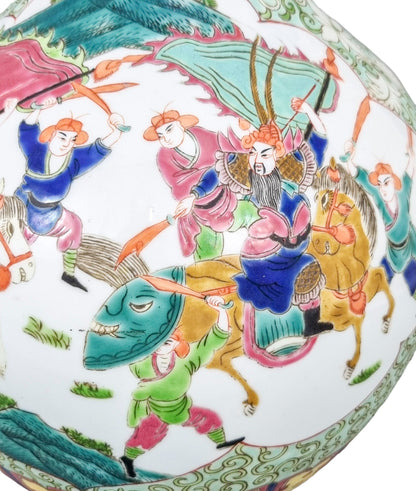 Chinese famille rose porcelain Tianqiuping bottle vase with warrior figures
