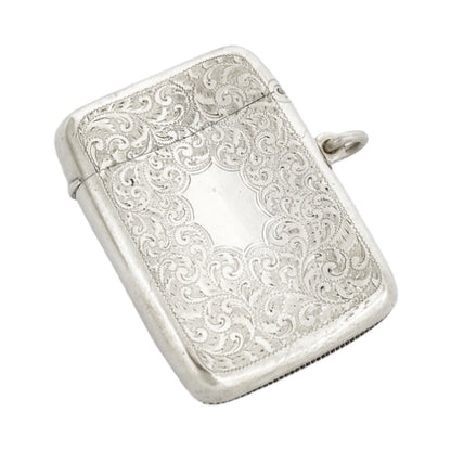 George V  large gilt sterling silver vesta case with vacant cartouche and engraved scrolls