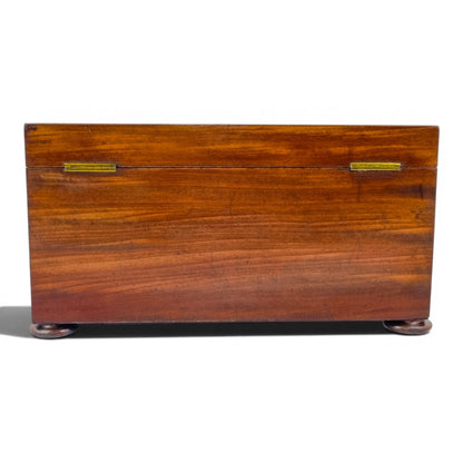 Regency mahogany twin tea caddy, original canisters
