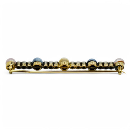 Belle Époque style 14 kt gold brooch set with Old European cut diamonds and pearls