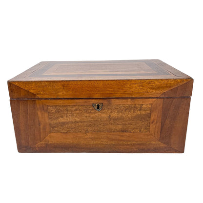 Victorian jewellery keepsake / work box with geometric marquetry inlay