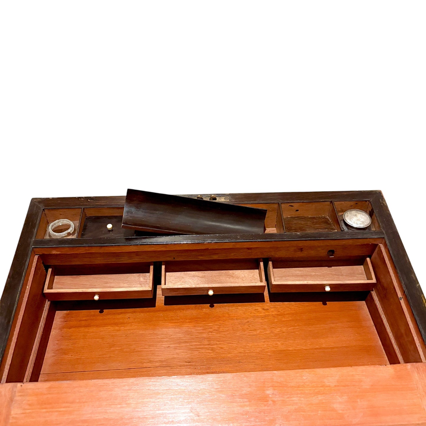 Victorian mahogany writing slope, brass inlay, secret drawers