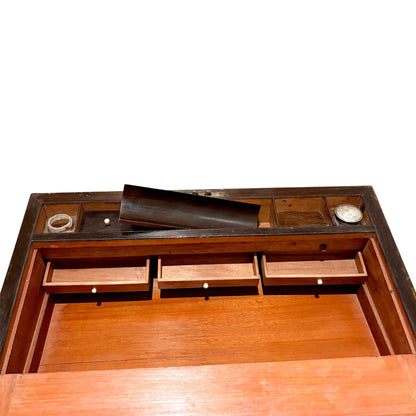 Victorian mahogany writing slope, brass inlay, secret drawers