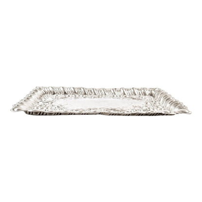Art Nouveau sterling silver dressing table tray with embossed flowers, scrolls and leaves