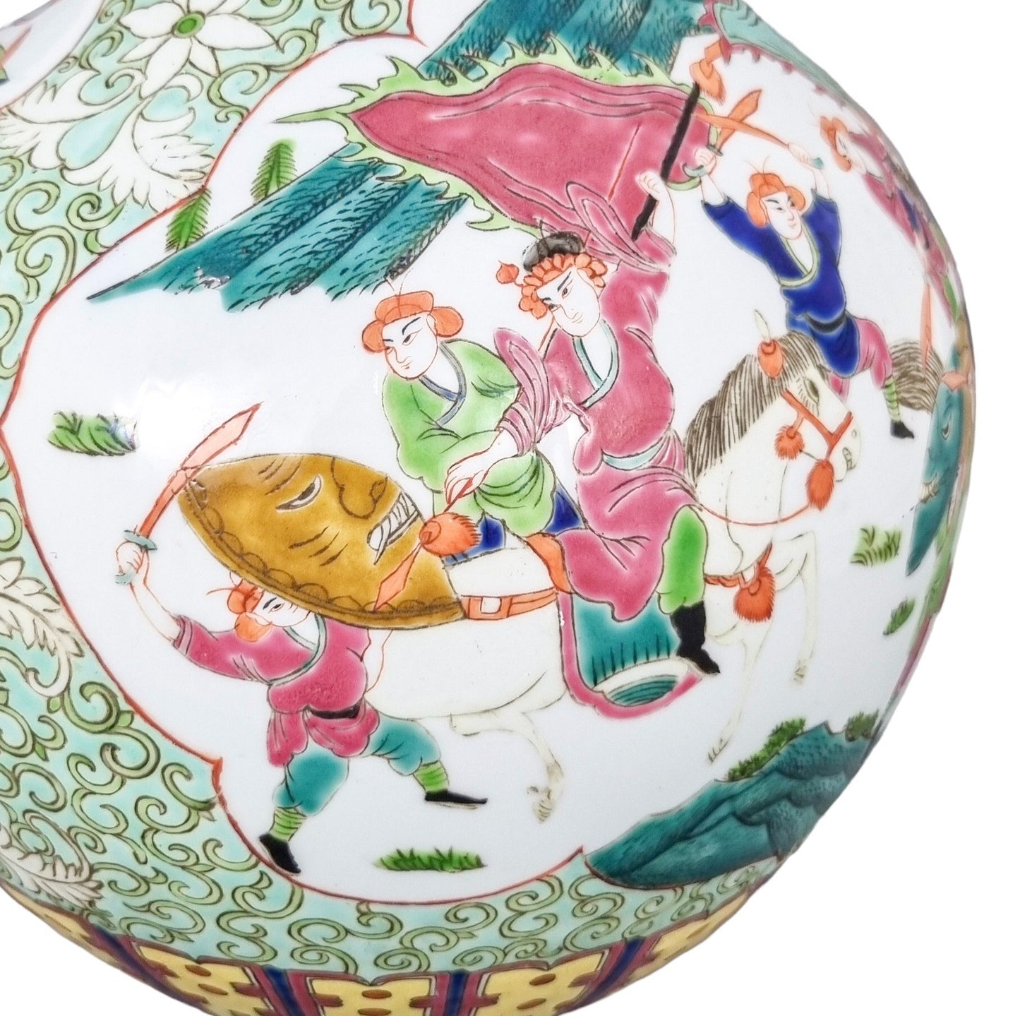 Chinese famille rose porcelain Tianqiuping bottle vase with warrior figures