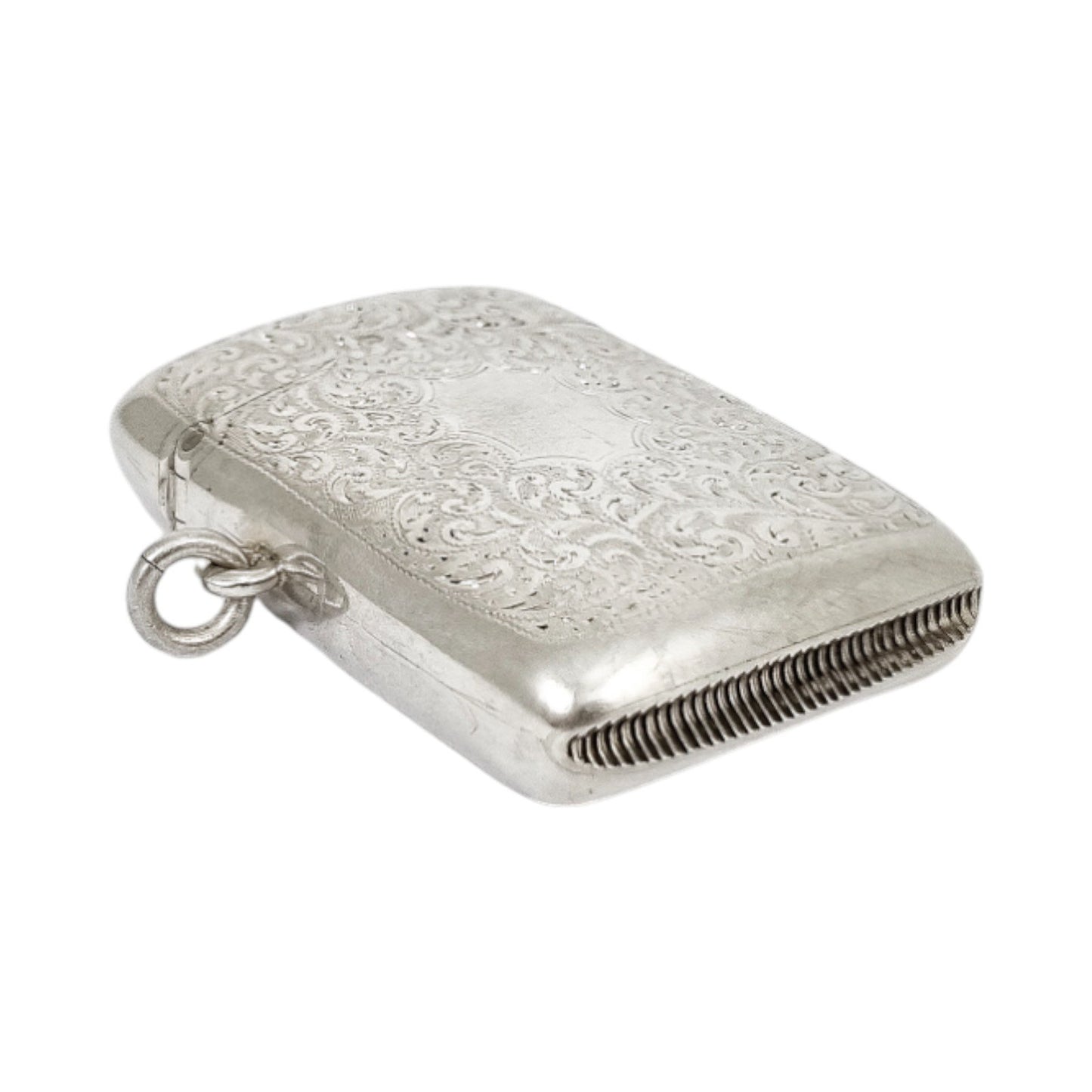 George V  large gilt sterling silver vesta case with vacant cartouche and engraved scrolls