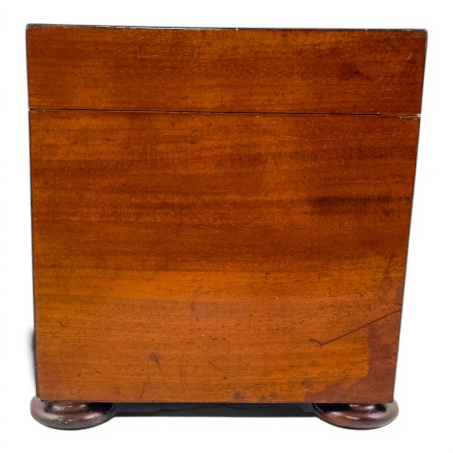 Regency mahogany twin tea caddy, original canisters