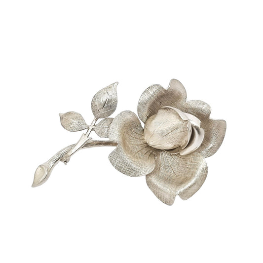 1960’s large brushed sterling silver rose spray brooch