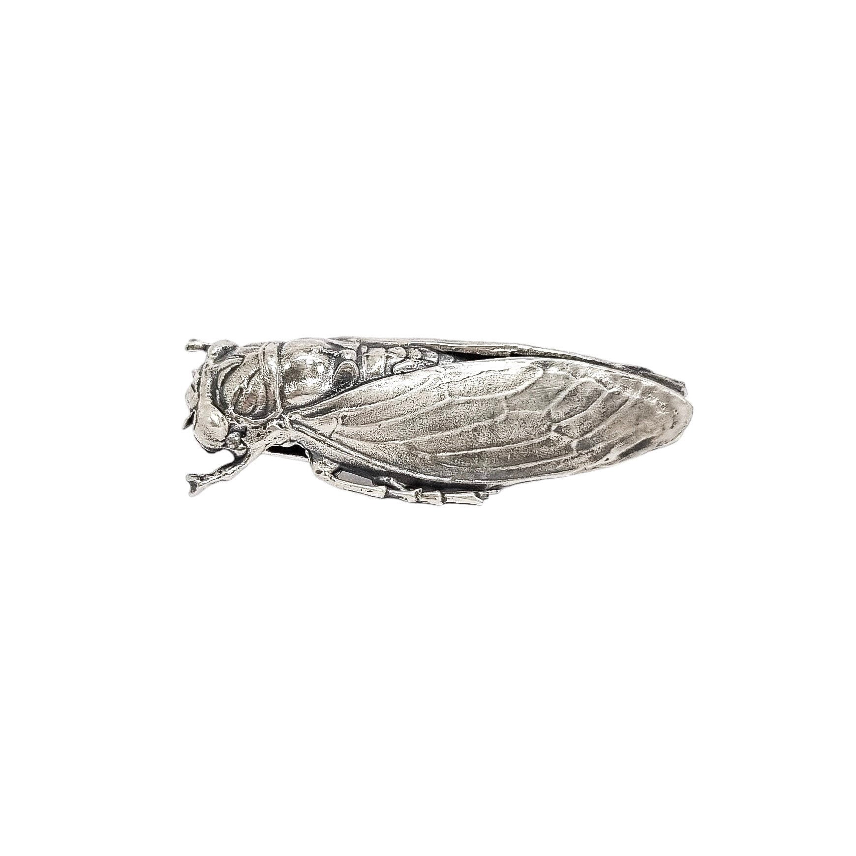 Unusual Art Nouveau sterling silver cicada locust beetle brooch