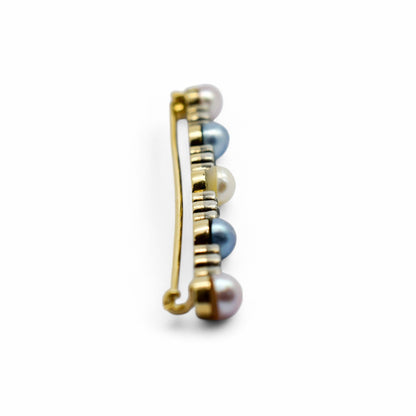 Belle Époque style 14 kt gold brooch set with Old European cut diamonds and pearls