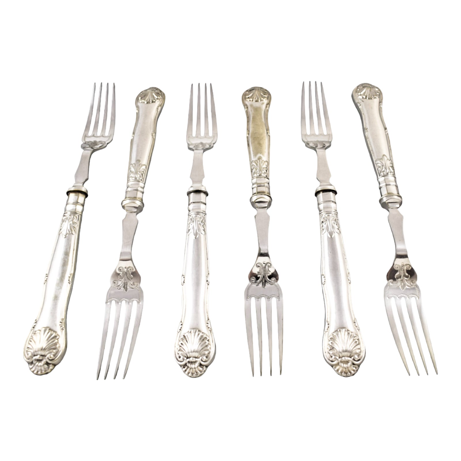 Victorian Queens silver plate 16 piece 6 person fish cutlery set, 4 servers in oak canteen