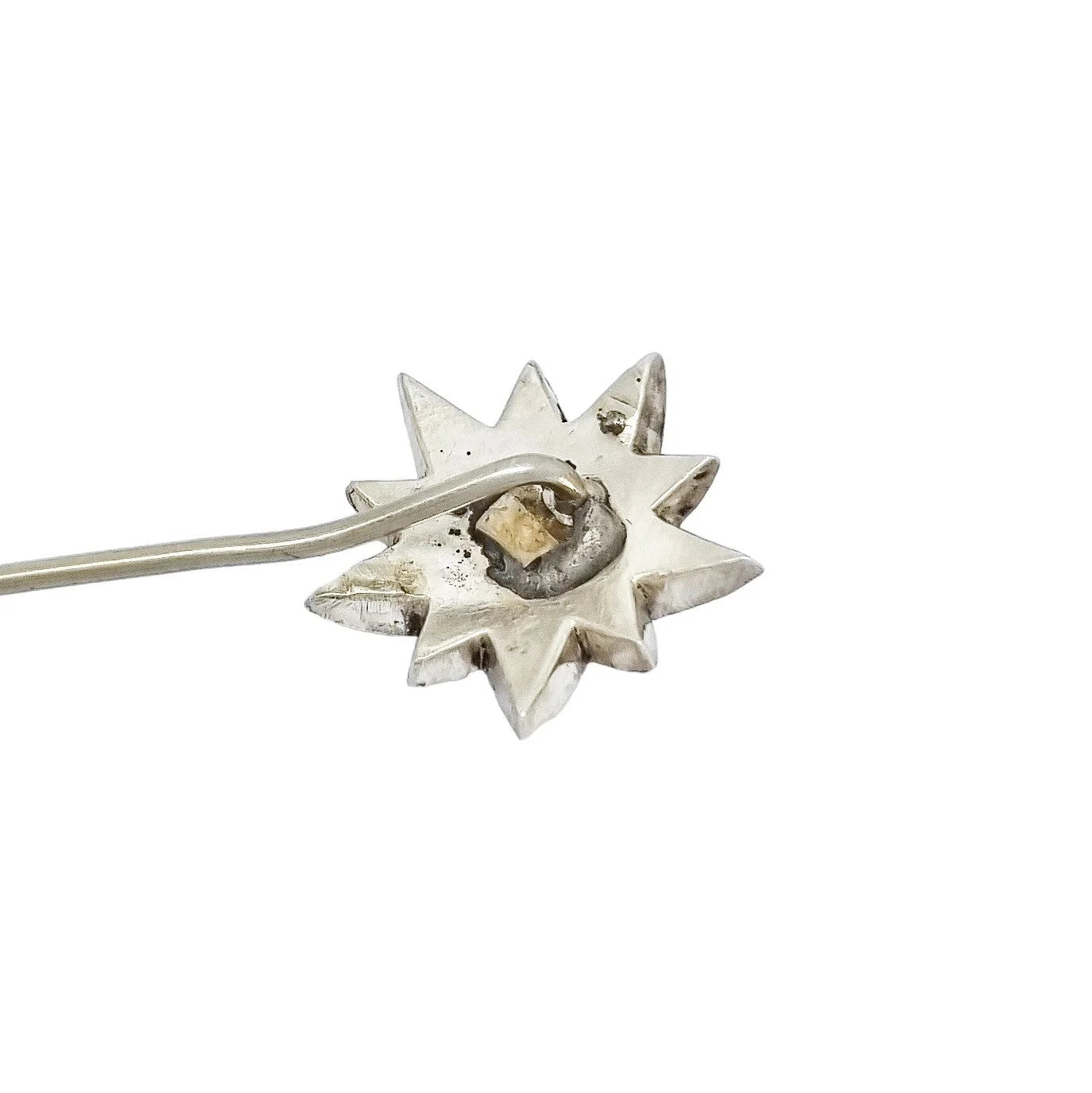 Victorian old mine cut paste 900 silver starburst hat / scarf / tie stick pin