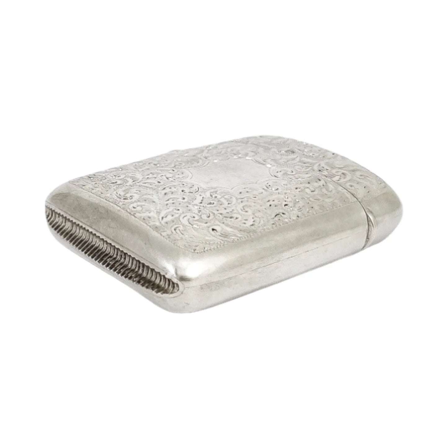 George V  large gilt sterling silver vesta case with vacant cartouche and engraved scrolls