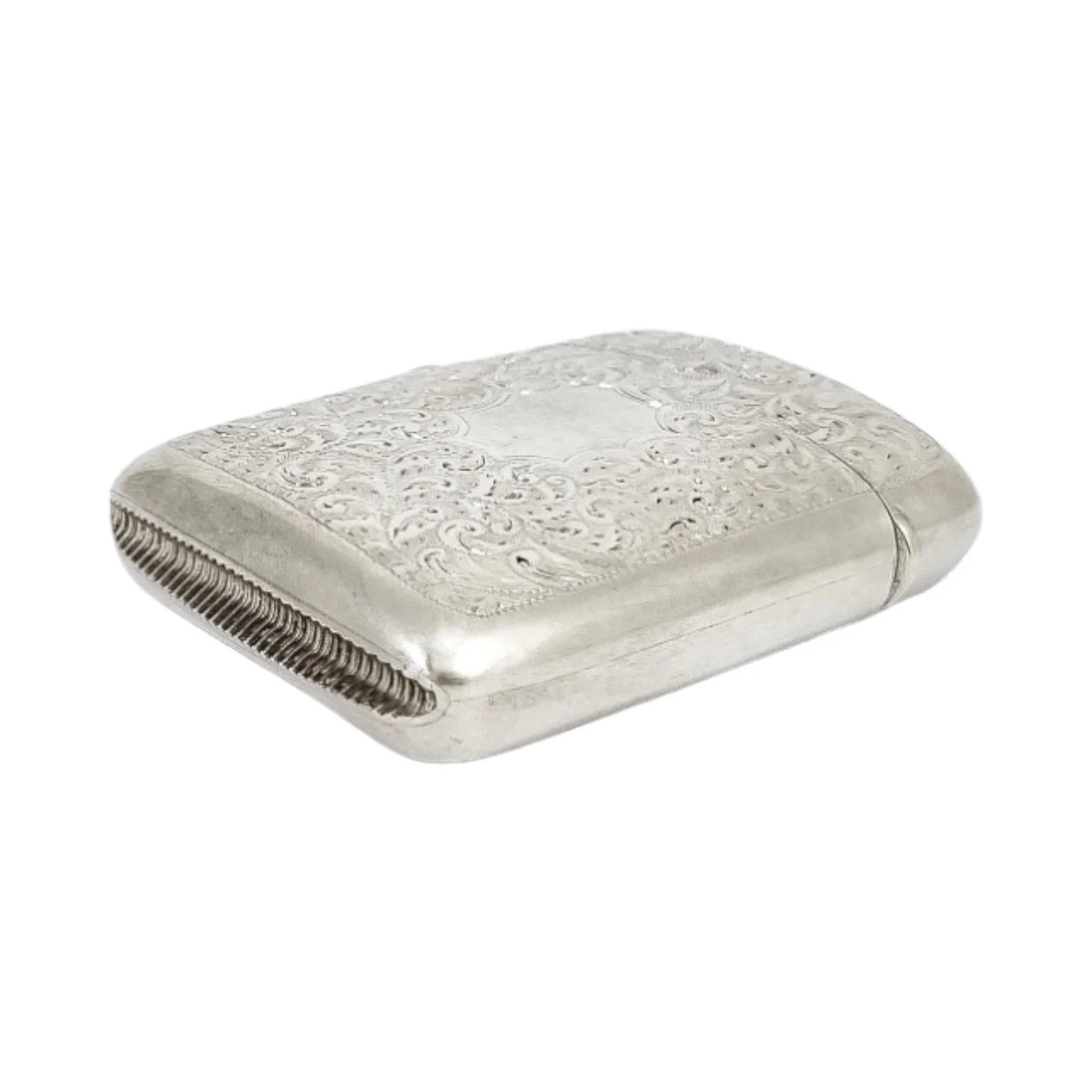 George V  large gilt sterling silver vesta case with vacant cartouche and engraved scrolls