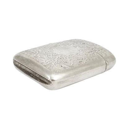 George V  large gilt sterling silver vesta case with vacant cartouche and engraved scrolls