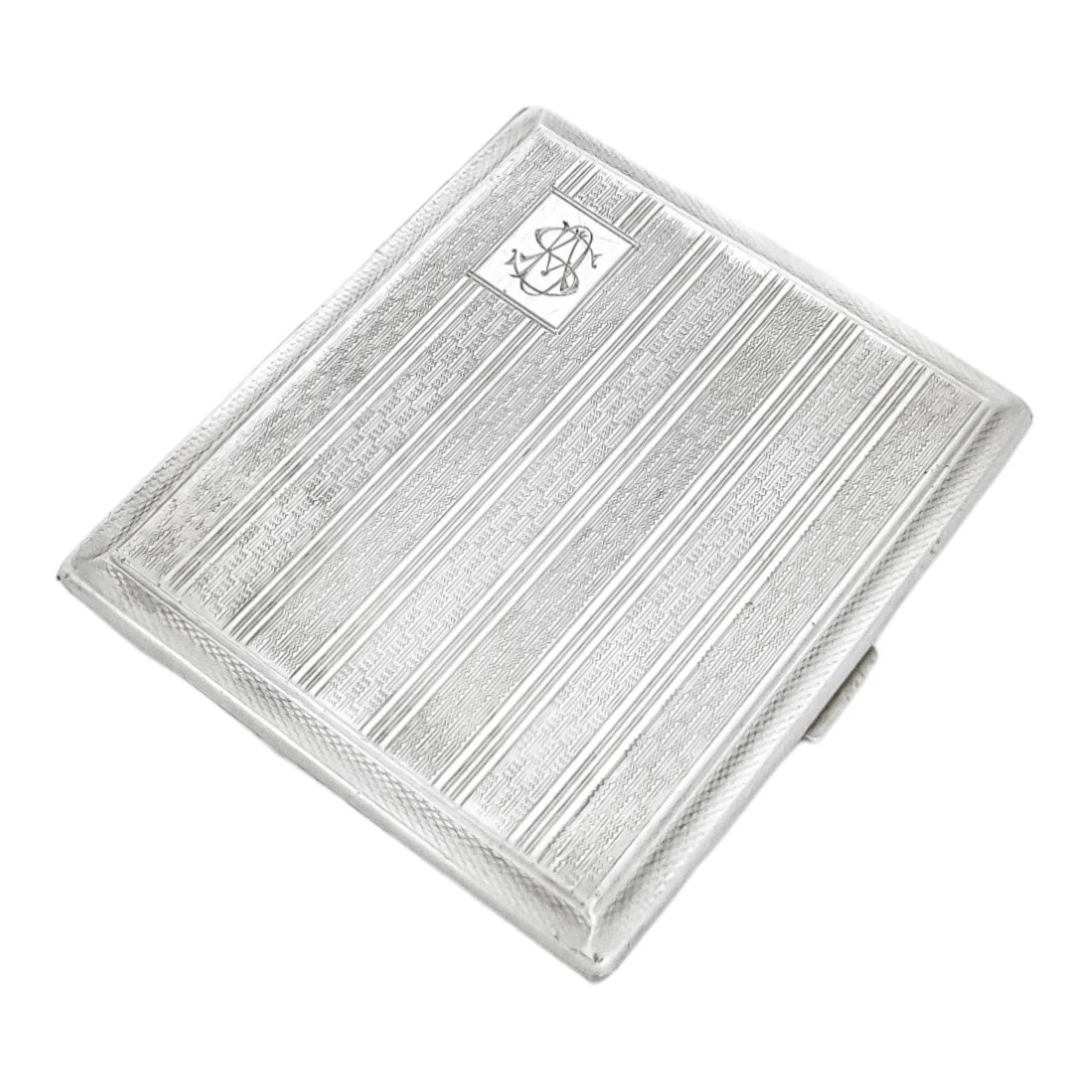 Art Deco sterling silver engine-turned square cigarette / card case