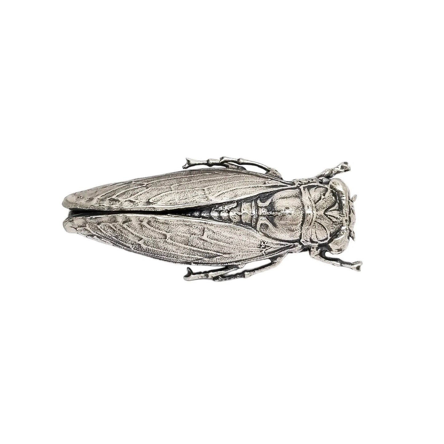 Unusual Art Nouveau sterling silver cicada locust beetle brooch