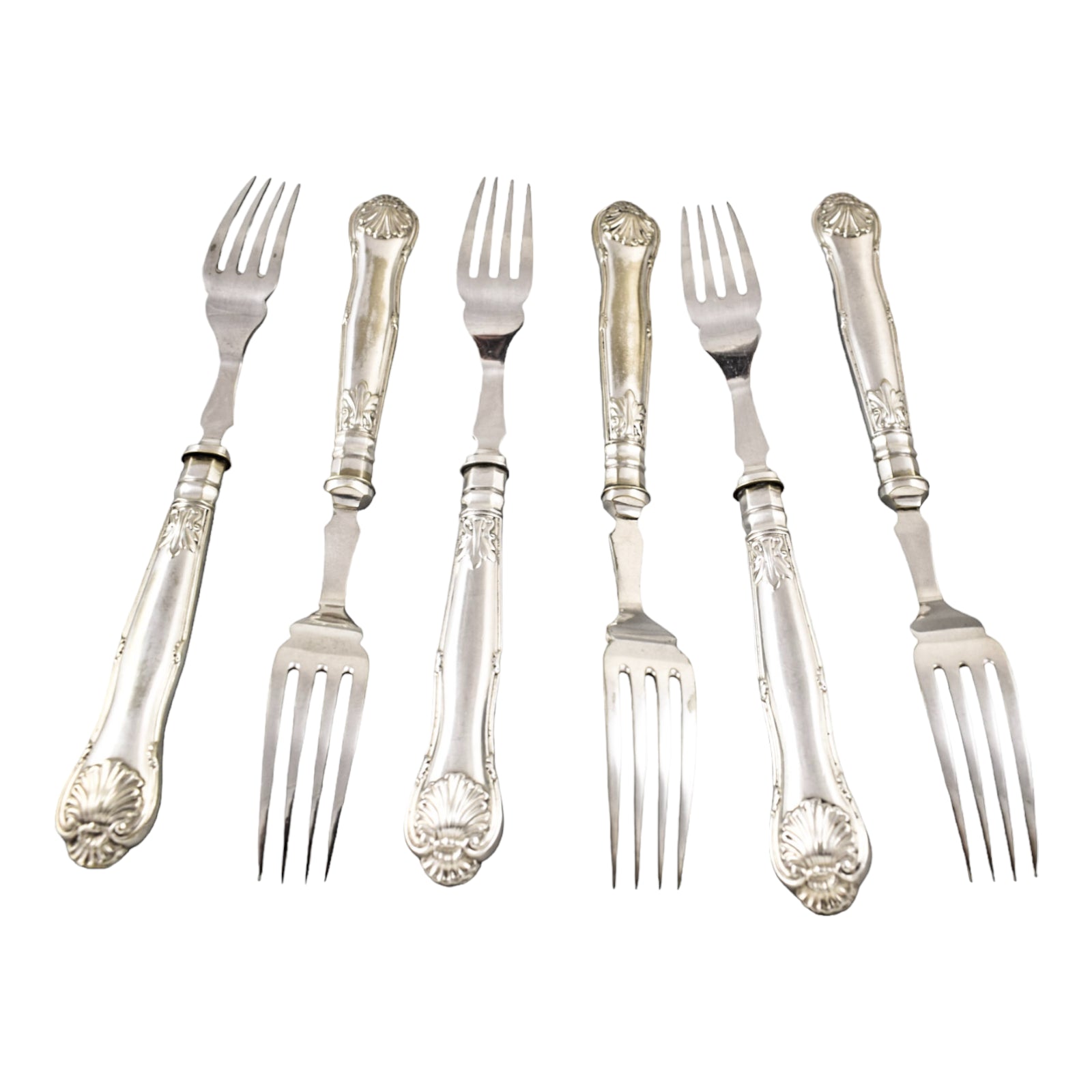 Victorian Queens silver plate 16 piece 6 person fish cutlery set, 4 servers in oak canteen