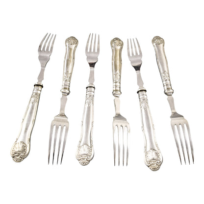 Victorian Queens silver plate 16 piece 6 person fish cutlery set, 4 servers in oak canteen