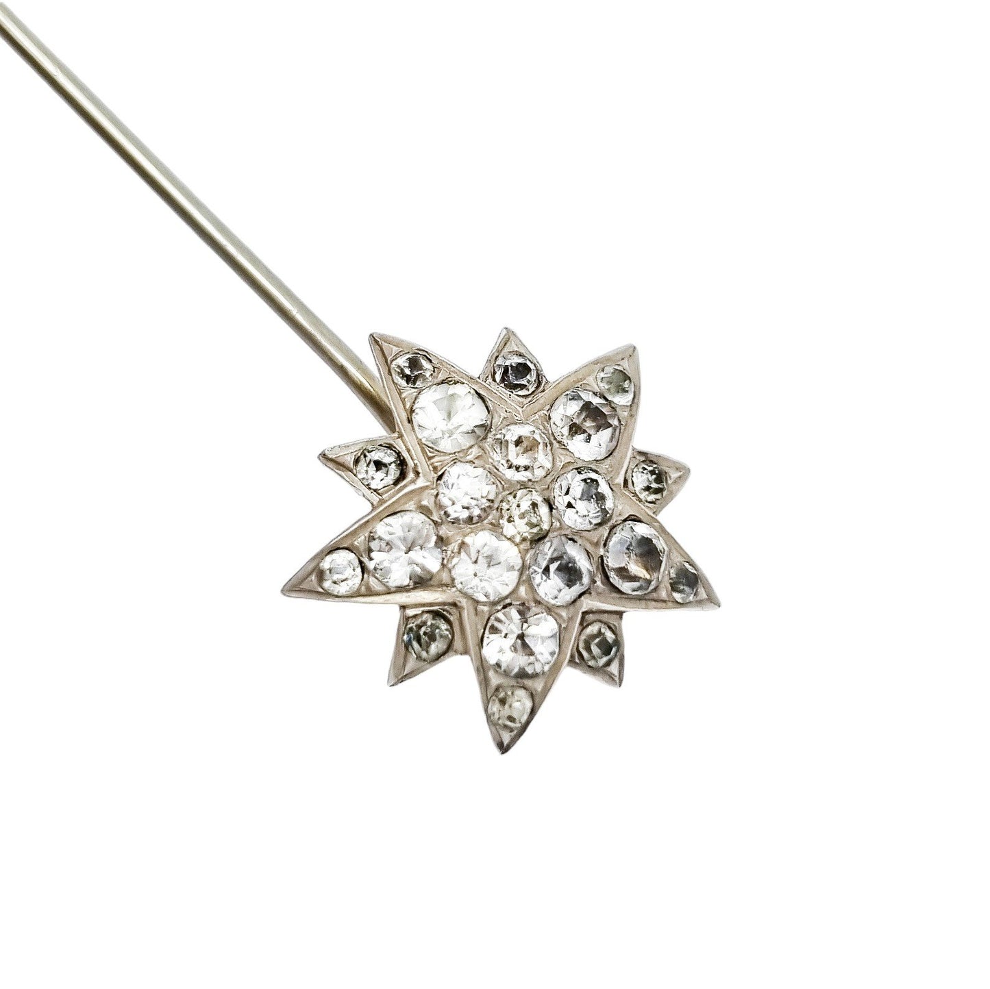 Victorian old mine cut paste 900 silver starburst hat / scarf / tie stick pin
