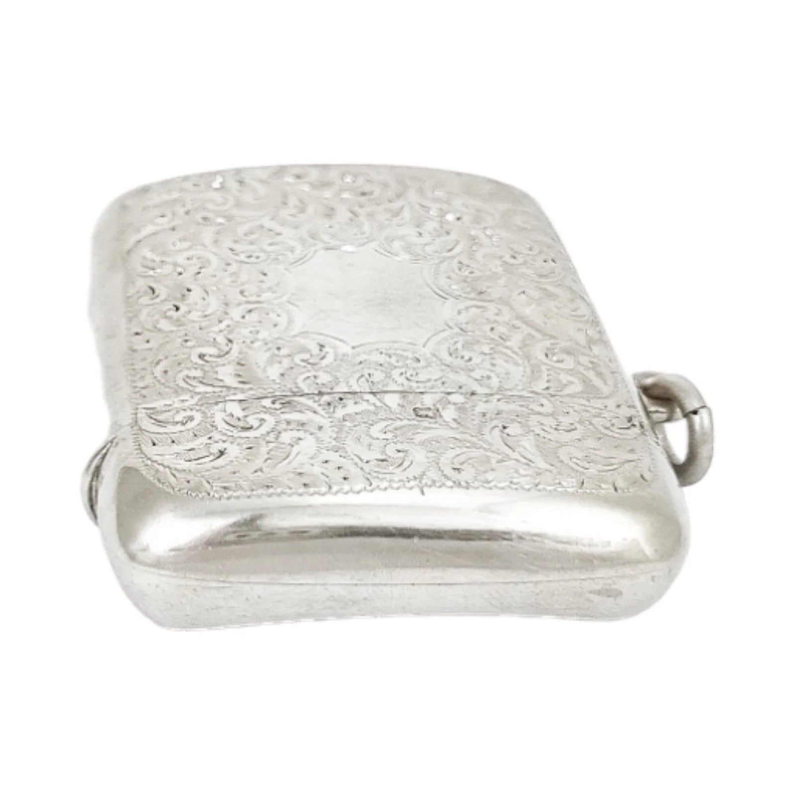 George V  large gilt sterling silver vesta case with vacant cartouche and engraved scrolls