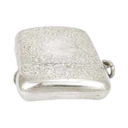 George V  large gilt sterling silver vesta case with vacant cartouche and engraved scrolls