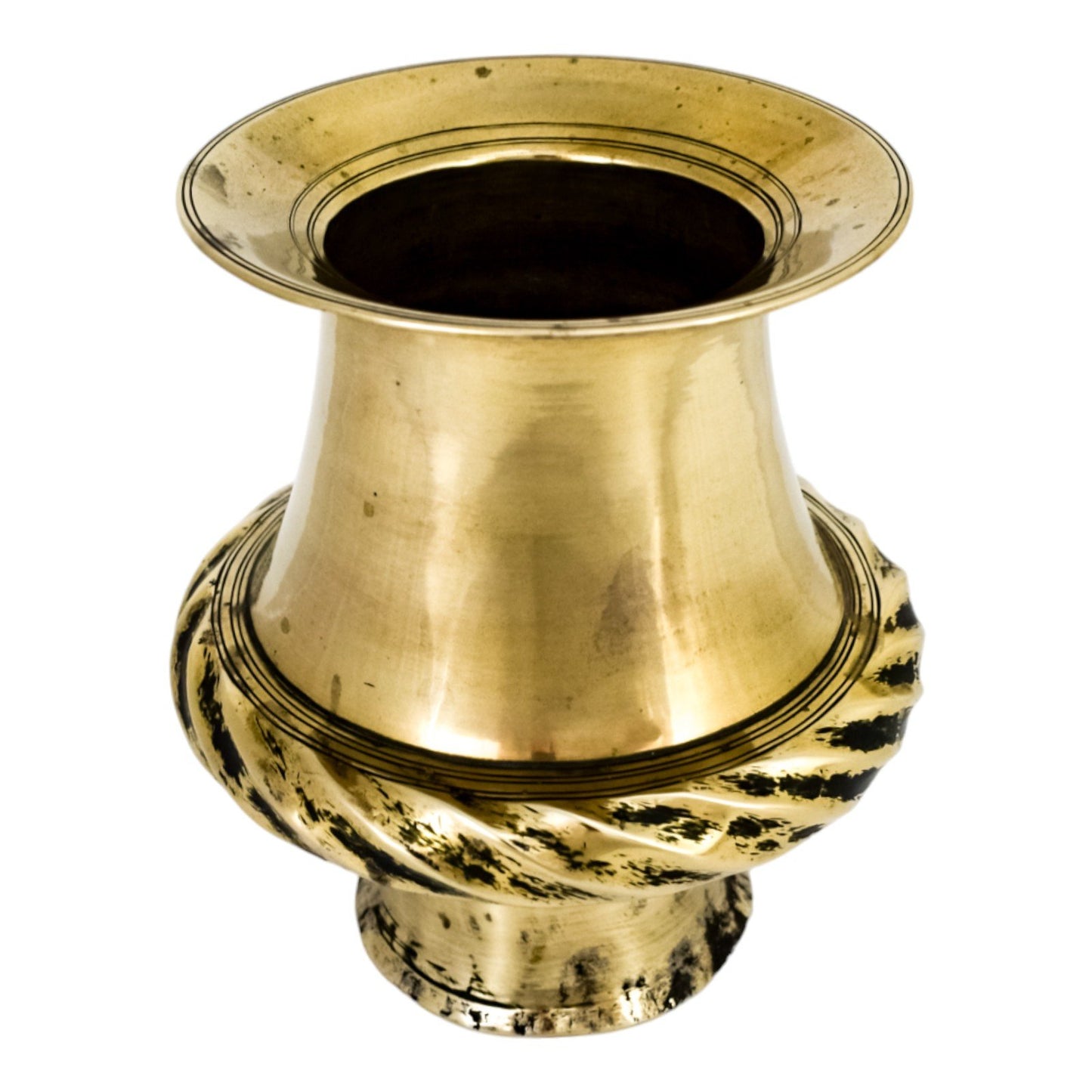 19th century Indian brass lota water pot with fluted rope border