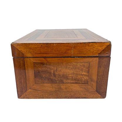 Victorian jewellery keepsake / work box with geometric marquetry inlay
