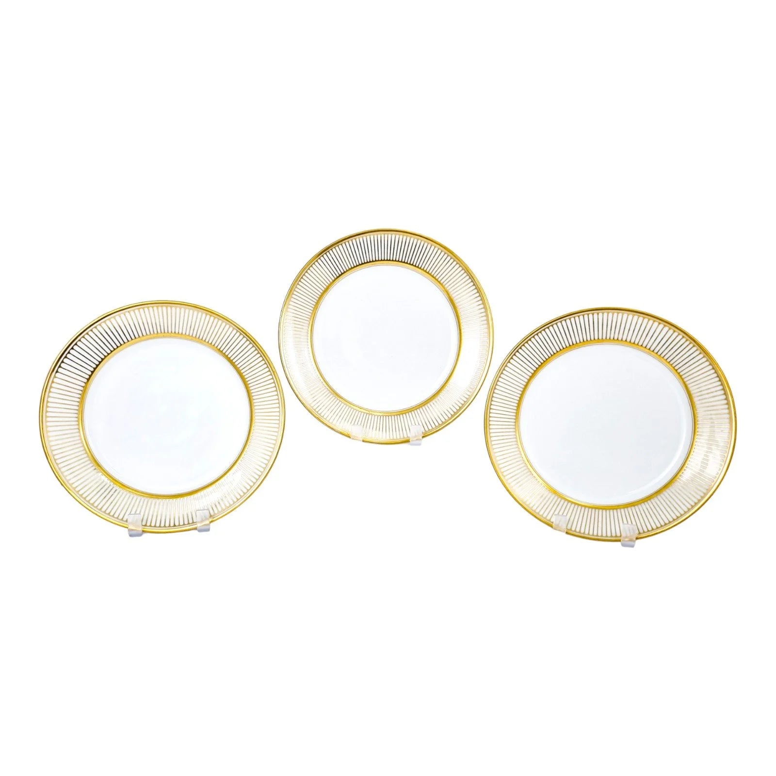 French Empire Old Paris porcelain set of 3 gilded side / dessert plates, Jean-Pierre Feuillet