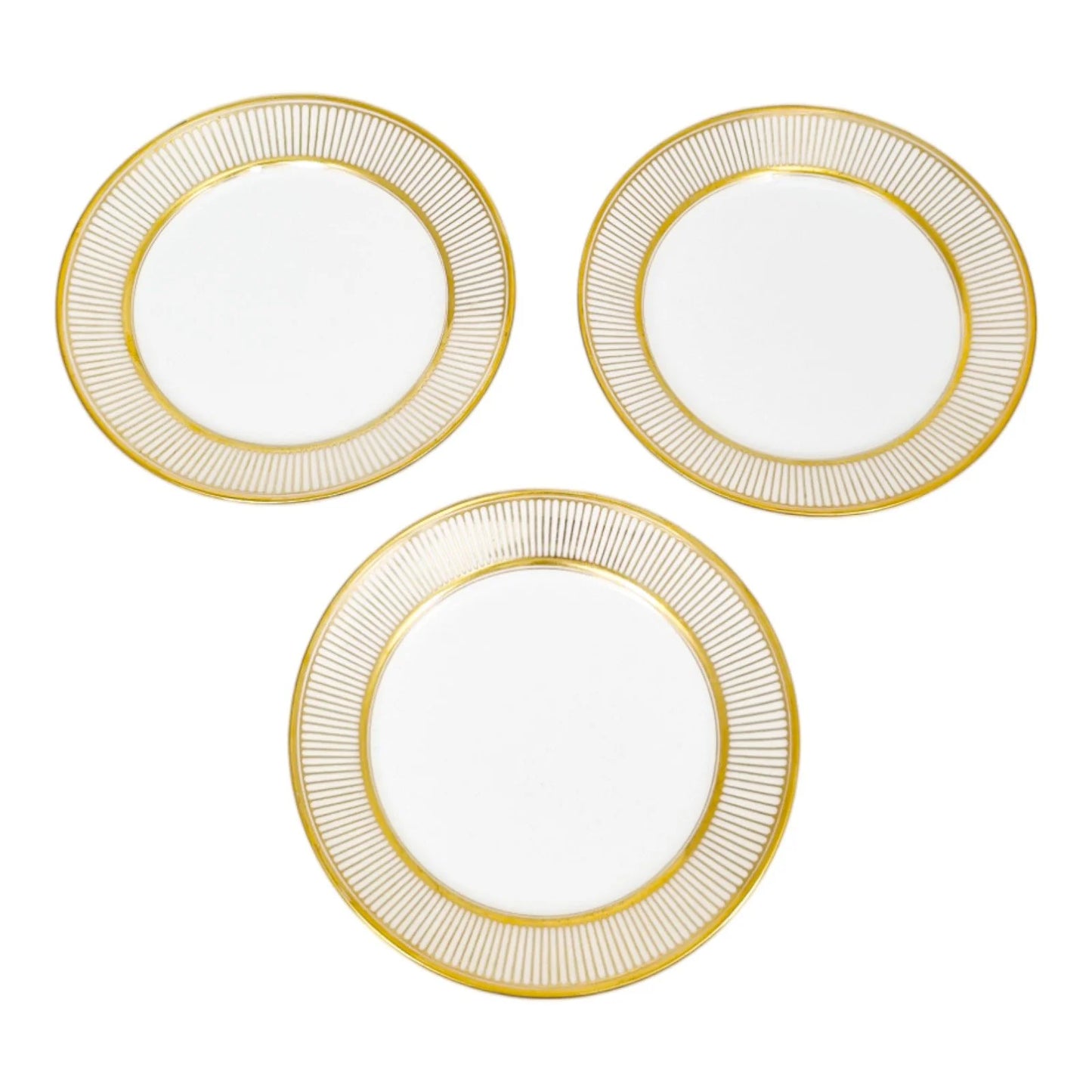 French Empire Old Paris porcelain set of 3 gilded side / dessert plates, Jean-Pierre Feuillet