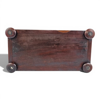 Regency mahogany twin tea caddy, original canisters