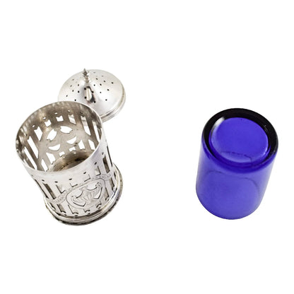 Neoclassical urn sterling silver Bristol glass pepper shaker / sugar caster/ muffineer